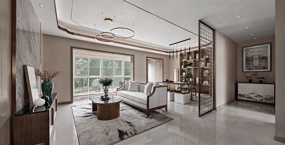 佛山市龍光&middot;天瀛新中式風格三居室裝修案例