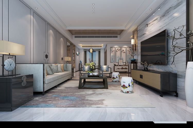 佛山市海倫堡玖悅瀾灣新中式風(fēng)格三居室裝修案例