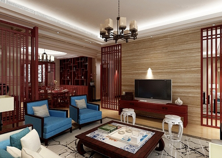 佛山市恒大山湖郡新中式風(fēng)格四居室裝修案例