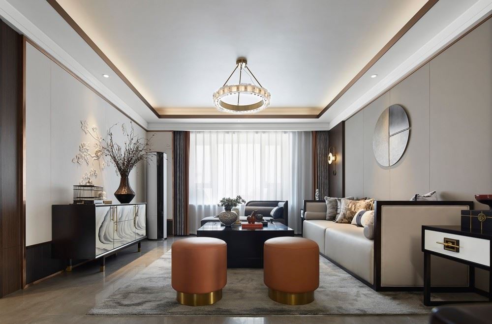 江門市恒大泉都別墅新中式風(fēng)格四居室裝修案例