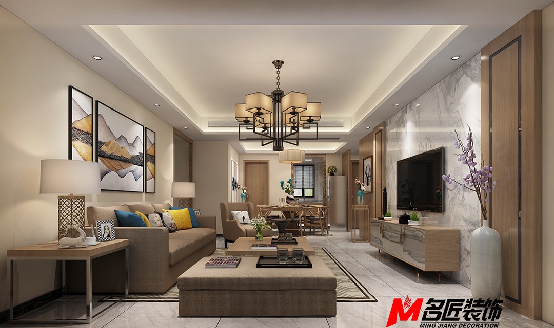 佛山市朝安金茂悅新中式風(fēng)格三居室裝修案例