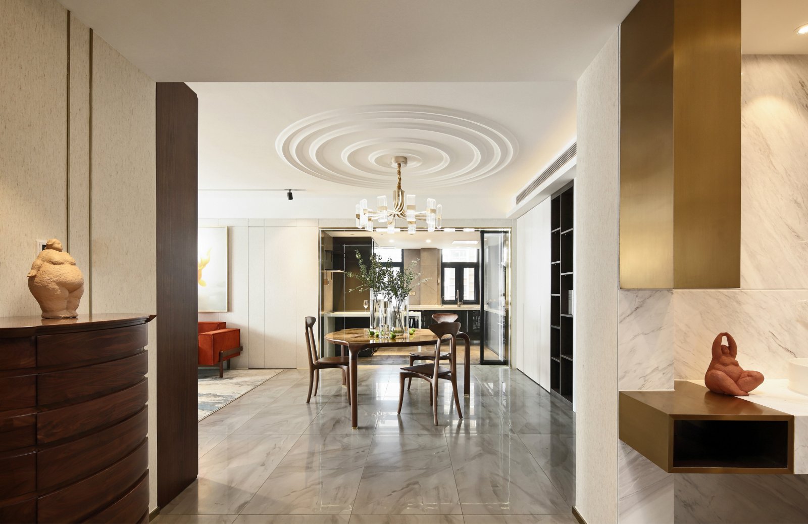 新中式風格家裝設計室內(nèi)裝修效果圖-玄關