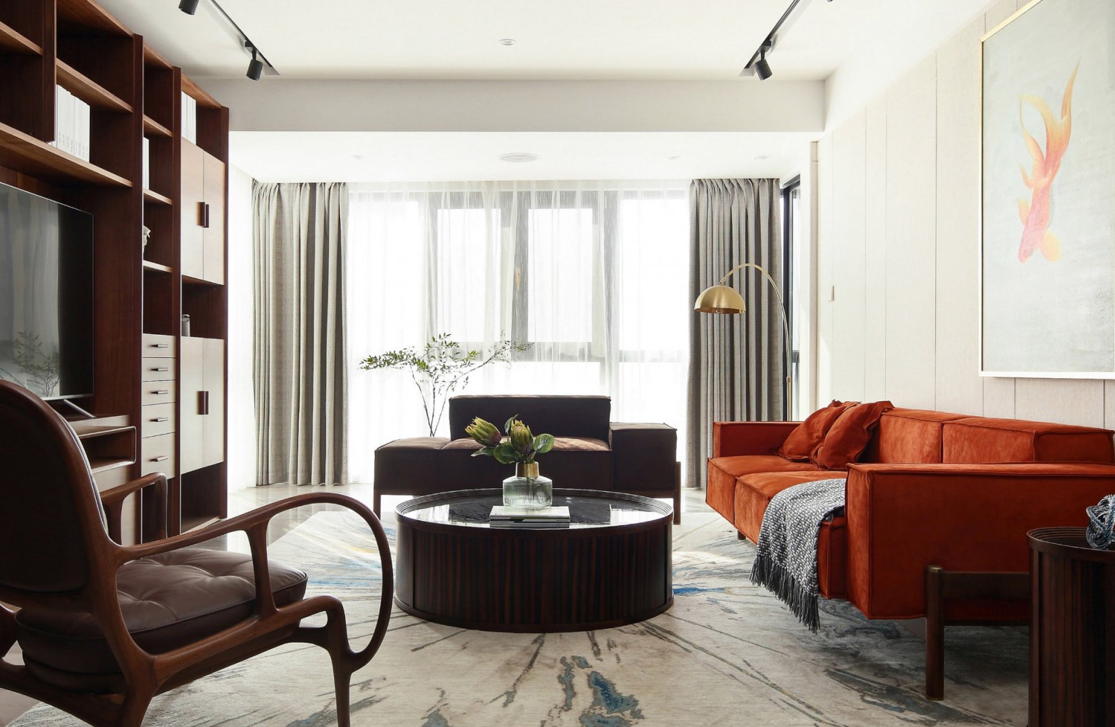 新中式風格家裝設計室內(nèi)裝修效果圖-客廳