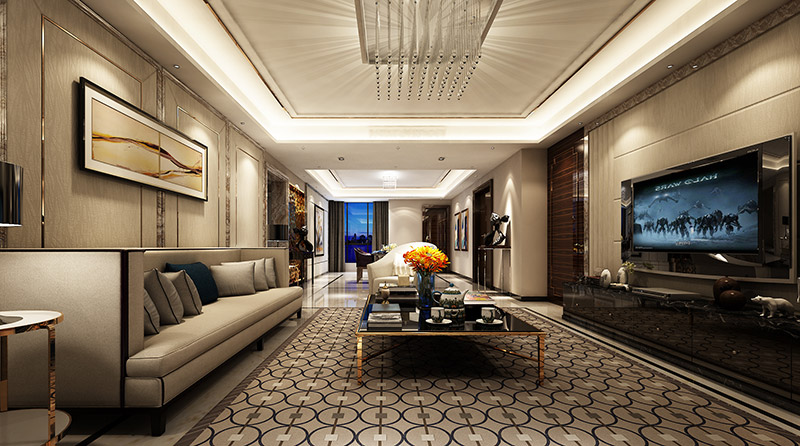 輕奢風(fēng)格室內(nèi)裝修效果圖-宏建一品三居140平米-客廳背景墻 輕奢風(fēng)格室內(nèi)裝修效果圖-宏建一品三居140平米-客廳背景墻