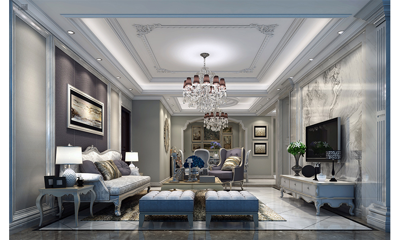 現代歐式風格室內裝修效果圖-綠地海長流三居126平米-客廳 現代歐式風格室內裝修效果圖-綠地海長流三居126平米-客廳