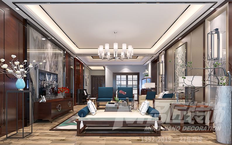 佛山市保利時代天珀新中式風格三居室裝修案例