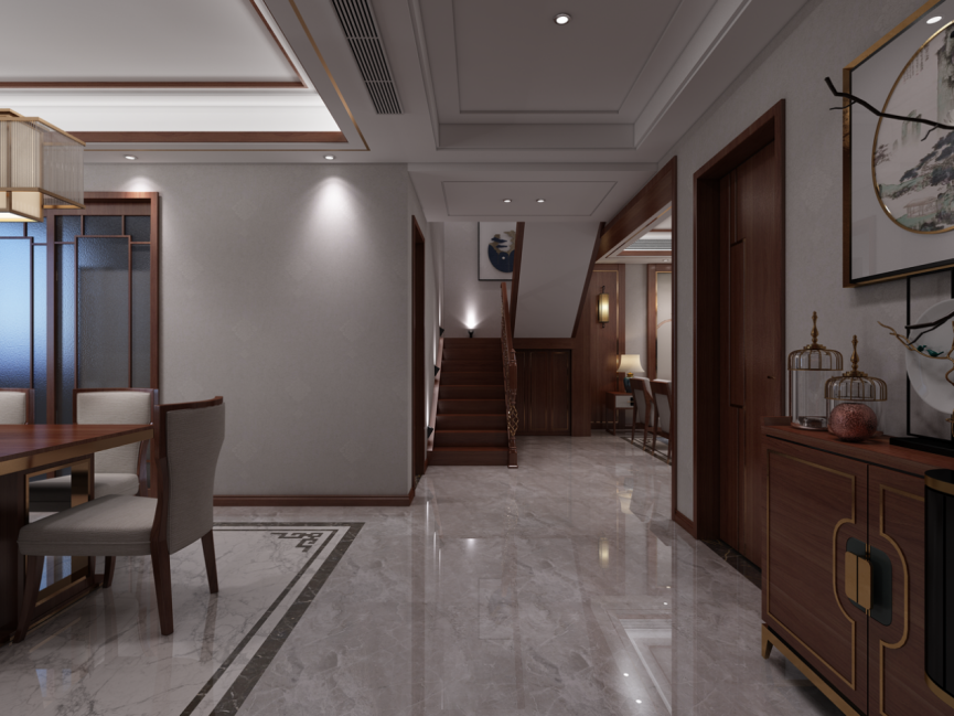 裝修案例新中式風格別墅裝修效果圖-走廊 裝修案例新中式風格別墅裝修效果圖-走廊