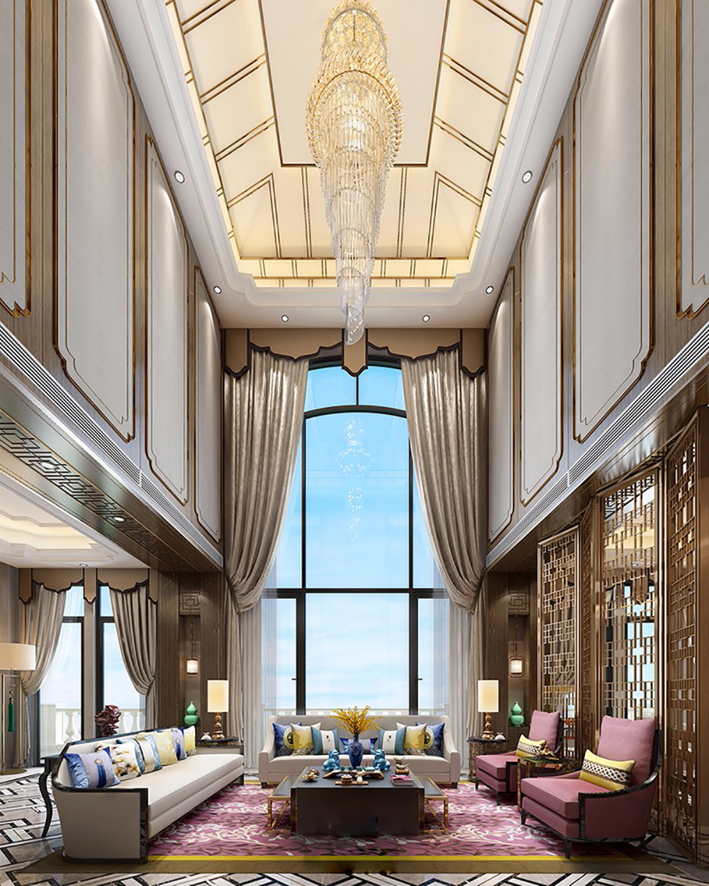 輕奢風格別墅裝修設計效果圖-碧桂花城別墅300平米-別墅客廳裝修設計 輕奢風格別墅裝修設計效果圖-碧桂花城別墅300平米-別墅客廳裝修設計